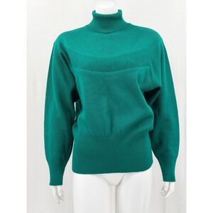 Vintage‎ Meister Sweater Womens Medium Jade Green Knit Turtleneck Wool Blend 80s
